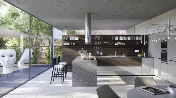 Série Forma Mentis v provedení mramorová pracovní deska a skříňky s tropickou dýhou představuje symbiózu přírody a high-tech designu. Vyrábí Valcucine, www.bdicz.cz Série Forma Mentis v provedení mramorová pracovní deska a skříňky s tropickou dýhou představuje symbiózu přírody a high-tech designu. Vyrábí Valcucine, www.bdicz.cz