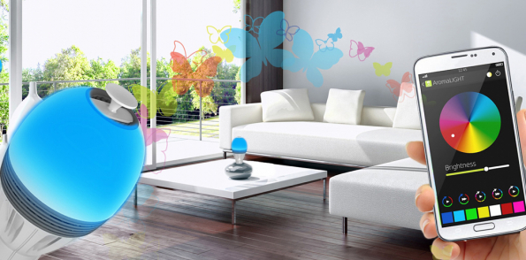 AwoX AromaLIGHT™ Color je chytrá energeticky úsporná LED žárovka s ovládáním přes Bluetooth a integrovaným difuzérem na esenciální oleje. Ovládá se pomocí smartphonu nebo tabletu a aplikace SmartControl můžete bezdrátově ovládat nastavení jasu, barev a intenzity rozptylu esenciálních olejů.